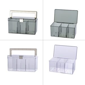 BangQiao Clear Small Plastic Storage Box with Handle, Hinged Lid and 3 Adjustable Compartments, Portable Organizer Case for Sewing, Stationery, Chalk, Art&Craft Supplies, Makeup, First Aid Kit