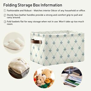 Fleur De Lis Storage Basket Floral Plaid Storage Organizer Box Bin Large Collapsible Cube Baskets with PU Handles for Shelf Closet Nursery Laundry 2 Pack