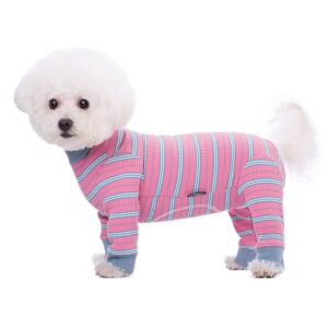 dog striped recovery suit, puppy after surgery onesie for female male dogs, dogs cats long sleeve pajamas bodysuit, surgery abdominal wound bandages clothes, dog pant for shedding skin disease