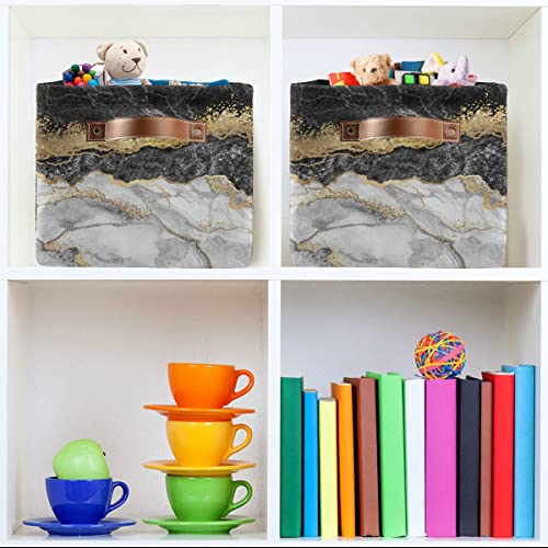 Gold Black Marble Square Storage Basket Storage Bins Canvas Storage Organizer Closet Shelf Organizer for Home Office, 1 Pc