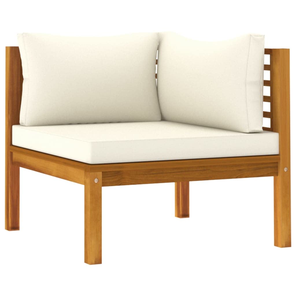 vidaXL Outdoor Sectional Corner Sofa with Cushion in Cream White, Solid Acacia Wood, Customizable Configuration, Comfortable and Durable Patio Furniture