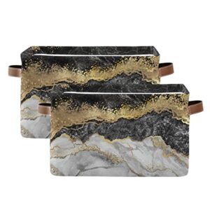 Gold Black Marble Square Storage Basket Storage Bins Canvas Storage Organizer Closet Shelf Organizer for Home Office, 1 Pc