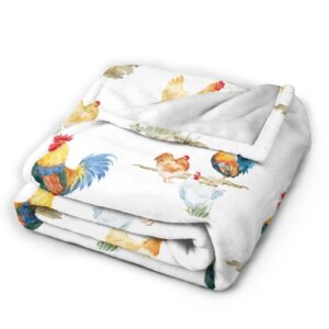 Chicken Rooster Blanket, Rustic Soft Warm Bed Bedding Throw Blankets Girls Boys Gifts for Couch Bedroom Sofa Office, All Season Cozy Flannel Plush Blanket for Kids Adults, 50"X40"