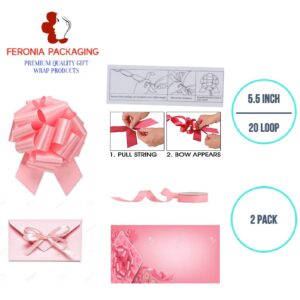 Feronia Packaging 2 Pieces Pull Bow for Gift Wrapping Gift Bows Pull Bow With Ribbon for Wedding Gift Baskets, 5.5 Inch 20 Loop (Light Pink)