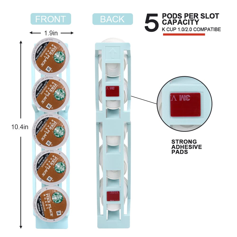 SUNGRACE K Cup Pod Organizer Holder for Keurig K-cup Coffee, Side Mount Storage Holders, Perfect for Small Counters (Blue, 3 Pack for 15 K Cups)