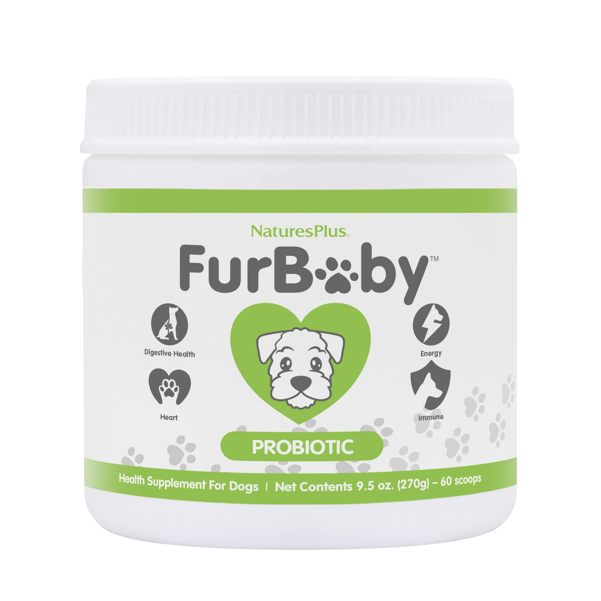 Natures Plus FurBaby Probiotic for Dogs - 9.5 oz - Supports Digestive, Heart, Liver & Immune Health - 60 Servings