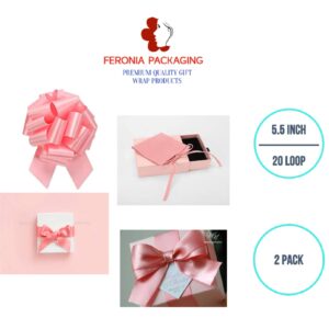 Feronia Packaging 2 Pieces Pull Bow for Gift Wrapping Gift Bows Pull Bow With Ribbon for Wedding Gift Baskets, 5.5 Inch 20 Loop (Light Pink)