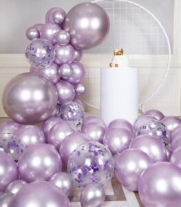 rainbowq party 55pcs metallic lavender balloons different sizes 18/12/5 inch light purple shiny latex helium balloons garland arch kit for anniversary birthday party decorations