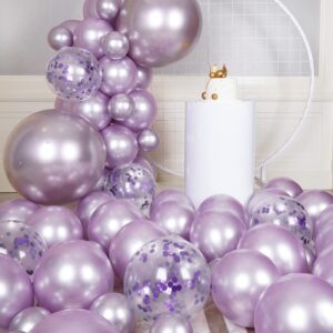 RainbowQ Party 55PCS Metallic Lavender Balloons Different Sizes 18/12/5 Inch Light Purple Shiny Latex Helium Balloons Garland Arch Kit for Anniversary Birthday Party Decorations