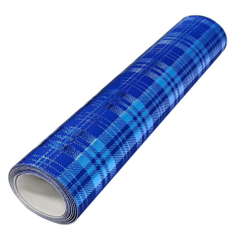 HYANG Matte Bronzing Embossing Grid Blue PU Faux Leather 1 Roll 12"X53"(30cmX135cm), Faux Leather Very Suitable for Crafts Making Leather Earrings, Bows, Handbag ，Sewing