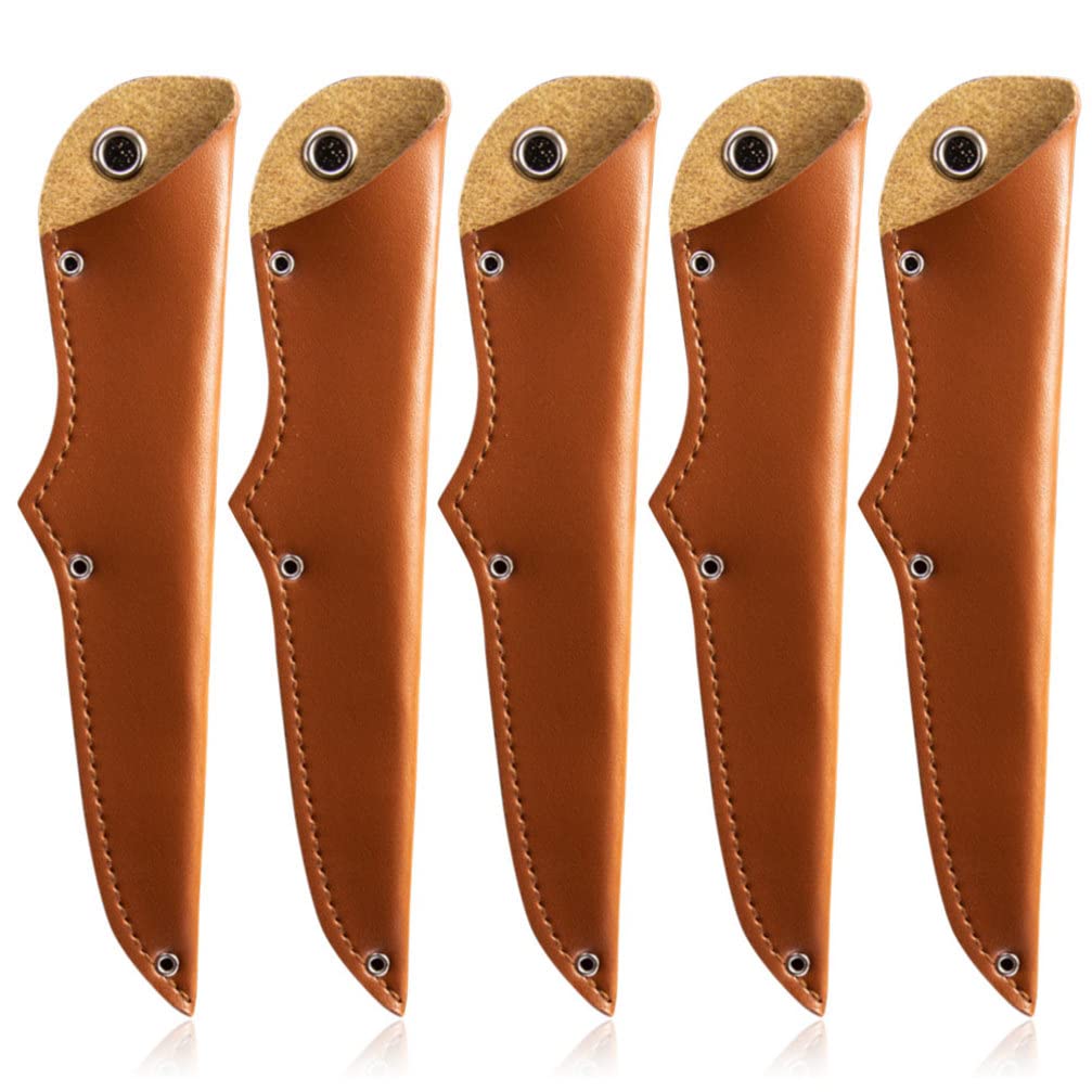 Blades Knife Push Button 5 Pcs Chef Knife PU Leather Knives Sleeves Knife Guards Universal Knife Cover Blade Case for Home Kitchen Universal Filet Knife 8 Inch