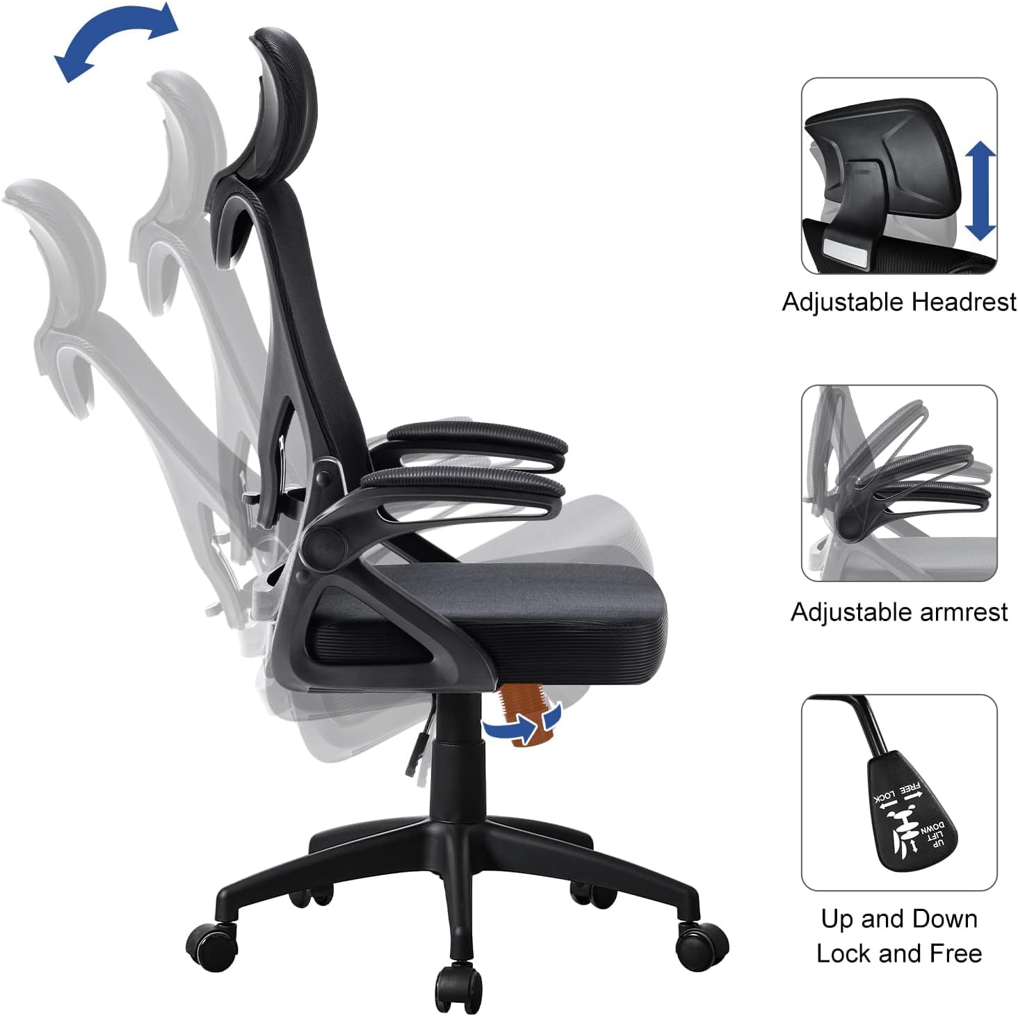 Furnimart Ergonomic Office Chair with Adjustable Headrest & Lumbar Support, Home Office Swivel Task Chair with High Back and Flip-up Armrest