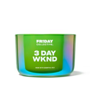 friday collective 3 day wknd candle, fruity scented, made with essential oils, 3 wicks, 13.5 oz