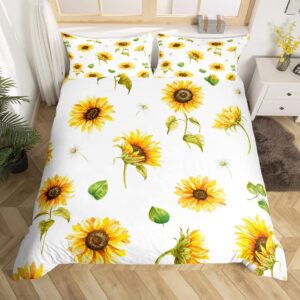 feelyou sunflower bedding set watercolor floral print kids comforter cover set for boys girls botanical duvet cover breathable yellow flowers pattern bedspread cover room decor quilt cover king size