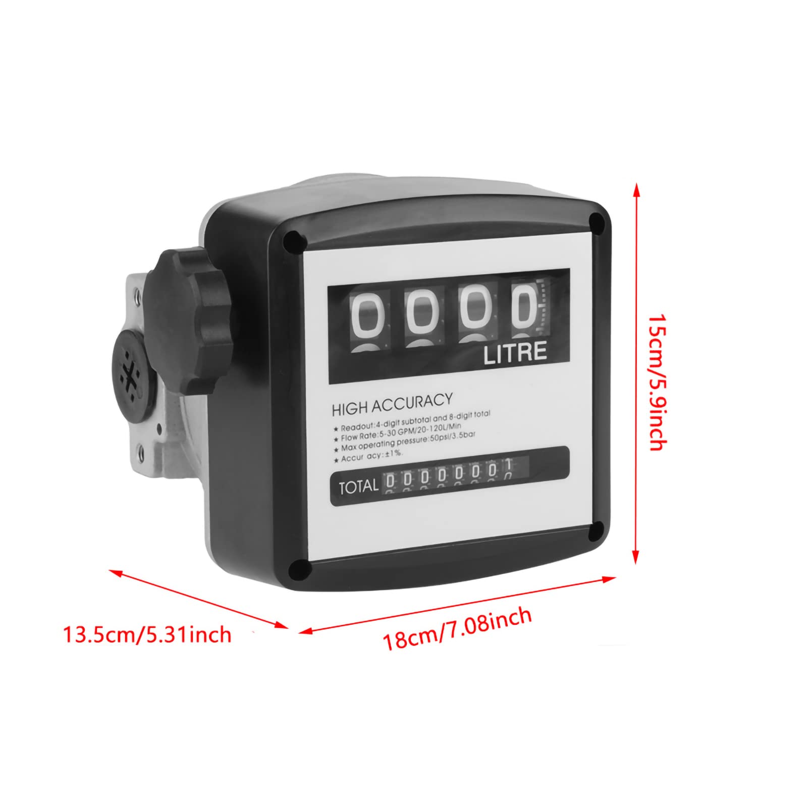 Fuel Meter, 1 Inch 4 Digital Gas Meter Counter Gauge for Measure Kerosene Gasoline, 1% High Accuracy