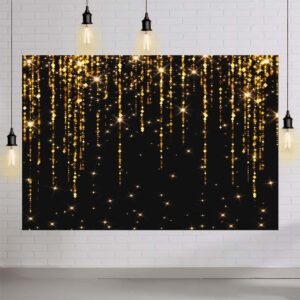 AIBIIN 7x5 ft Black and Gold Graduate Backdrop Wedding Anniversary Sparkles Photography Background Prom 2025 Gold Bokeh Dripping Birthday Party Decoration Congrats Grad Class of 2025Photo Studio Props