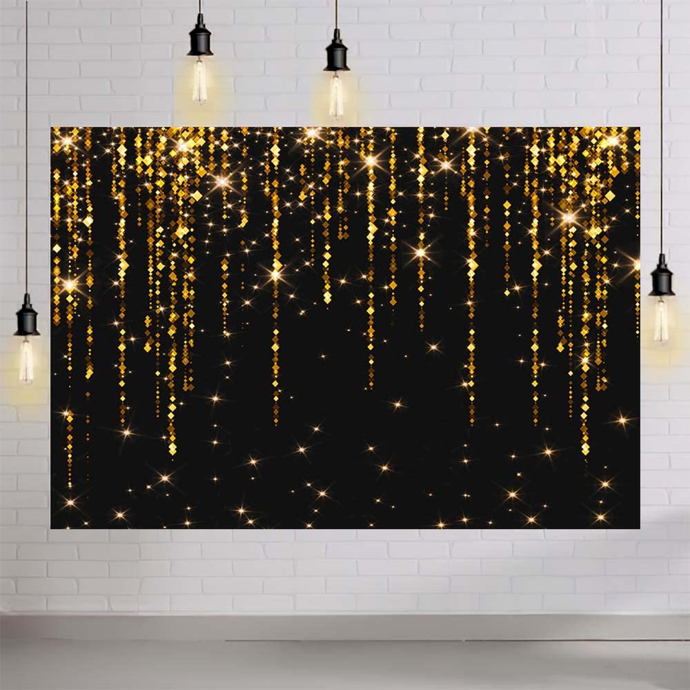 AIBIIN 7x5 ft Black and Gold Graduate Backdrop Wedding Anniversary Sparkles Photography Background Prom 2025 Gold Bokeh Dripping Birthday Party Decoration Congrats Grad Class of 2025Photo Studio Props