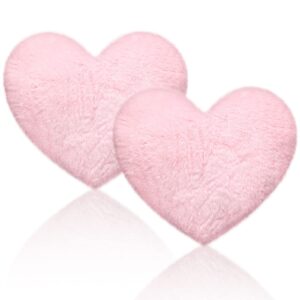 Remerry 2 Pieces Soft Heart Throw Pillow Plush Heart Shaped Decorative Pillow Faux Rabbit Fluffy Heart Shaped Cushion for Girl on Valentine's Day Fit for Living Bed Dining Sofa Car(Pink)