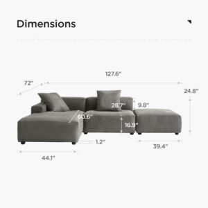 Acanva Luxury Modern Modular L-Shape Sectional Sofa Set, 3 Seat Upholstered Couch with Chaise Lounge for Living Room Bedroom Apartment, Dark Grey