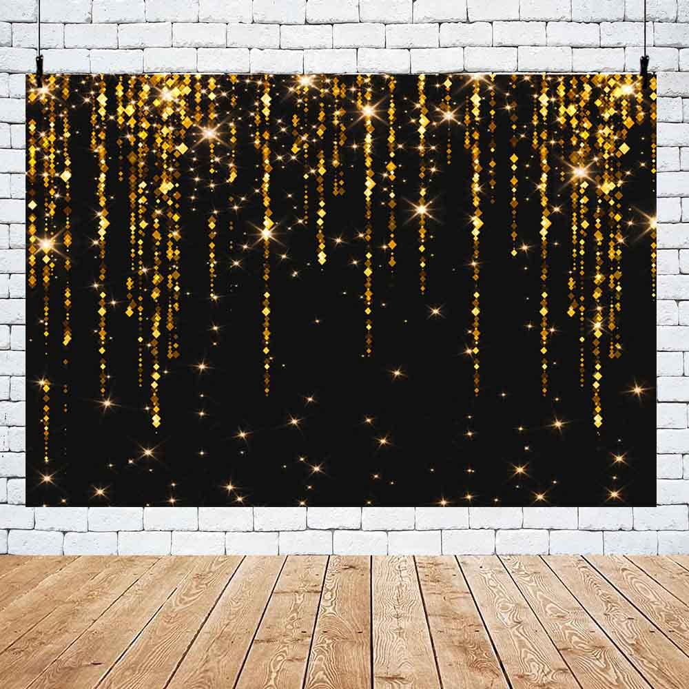 AIBIIN 7x5 ft Black and Gold Graduate Backdrop Wedding Anniversary Sparkles Photography Background Prom 2025 Gold Bokeh Dripping Birthday Party Decoration Congrats Grad Class of 2025Photo Studio Props