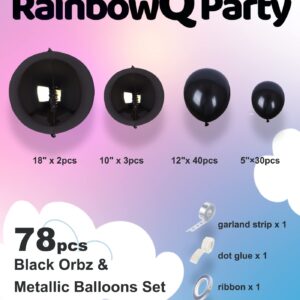 RainbowQ Party 78PCS Black Metallic Balloon Different Sizes 18/12/10/5 Inch Latex Shiny Chrome Helium Balloons Arch Garland Kit for Graduation Birthday Party Decorations