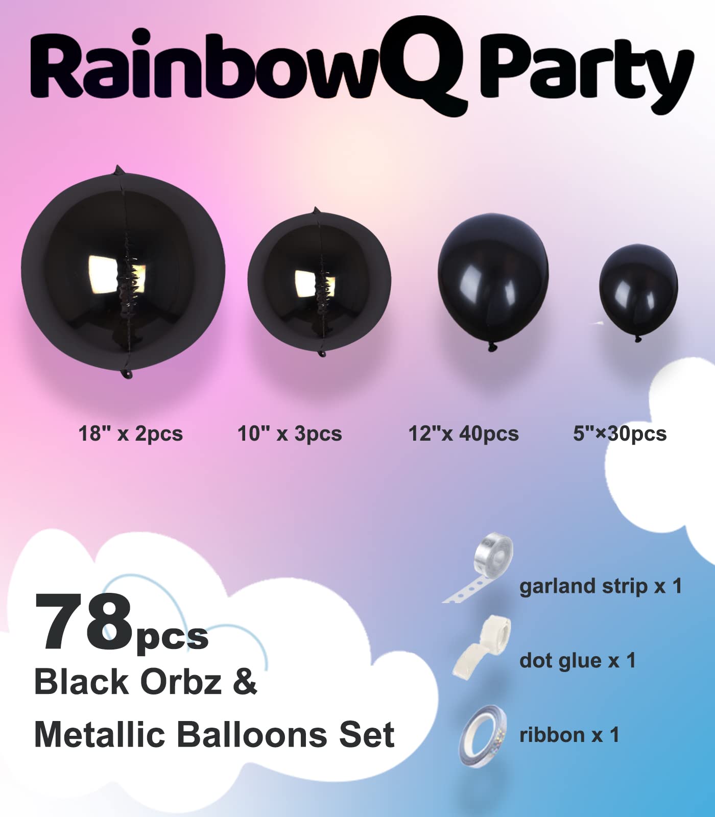 RainbowQ Party 78PCS Black Metallic Balloon Different Sizes 18/12/10/5 Inch Latex Shiny Chrome Helium Balloons Arch Garland Kit for Graduation Birthday Party Decorations