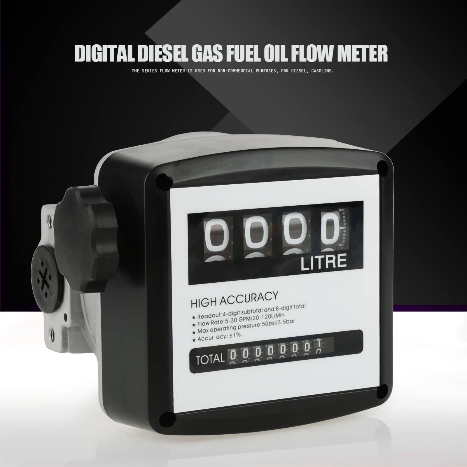 Fuel Meter, 1 Inch 4 Digital Gas Meter Counter Gauge for Measure Kerosene Gasoline, 1% High Accuracy