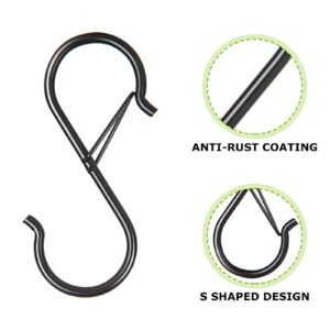 ACXFOND 36PCS S Hooks for Hanging, Black S Hooks with Safety Buckle 3.5 Inch Heavy Duty s Hooks, S Hooks for Hanging Plants, Clothes, Kitchen Utensil, Pots and Pans, Bags