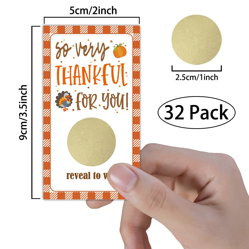 REWIDPARTY Fall Party Scratch Off Game Cards（32 PCS） Thankful for You Scratch Off Cards Thanksgiving Raffle Tickets Drawing Prizes for Family Kids Adults Thanksgiving Dinner Party Games Supplies