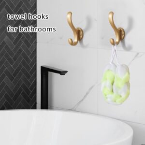 WASYPLSFOI Wall Hooks Over Door Key Towel Coat Hat Purse Hanger Holder Rack Double Hooks Heavy Duty for Wall Bathrooms Hanging Hooks, 5 Pack Gold