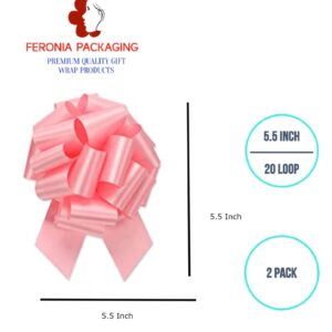 Feronia Packaging 2 Pieces Pull Bow for Gift Wrapping Gift Bows Pull Bow With Ribbon for Wedding Gift Baskets, 5.5 Inch 20 Loop (Light Pink)