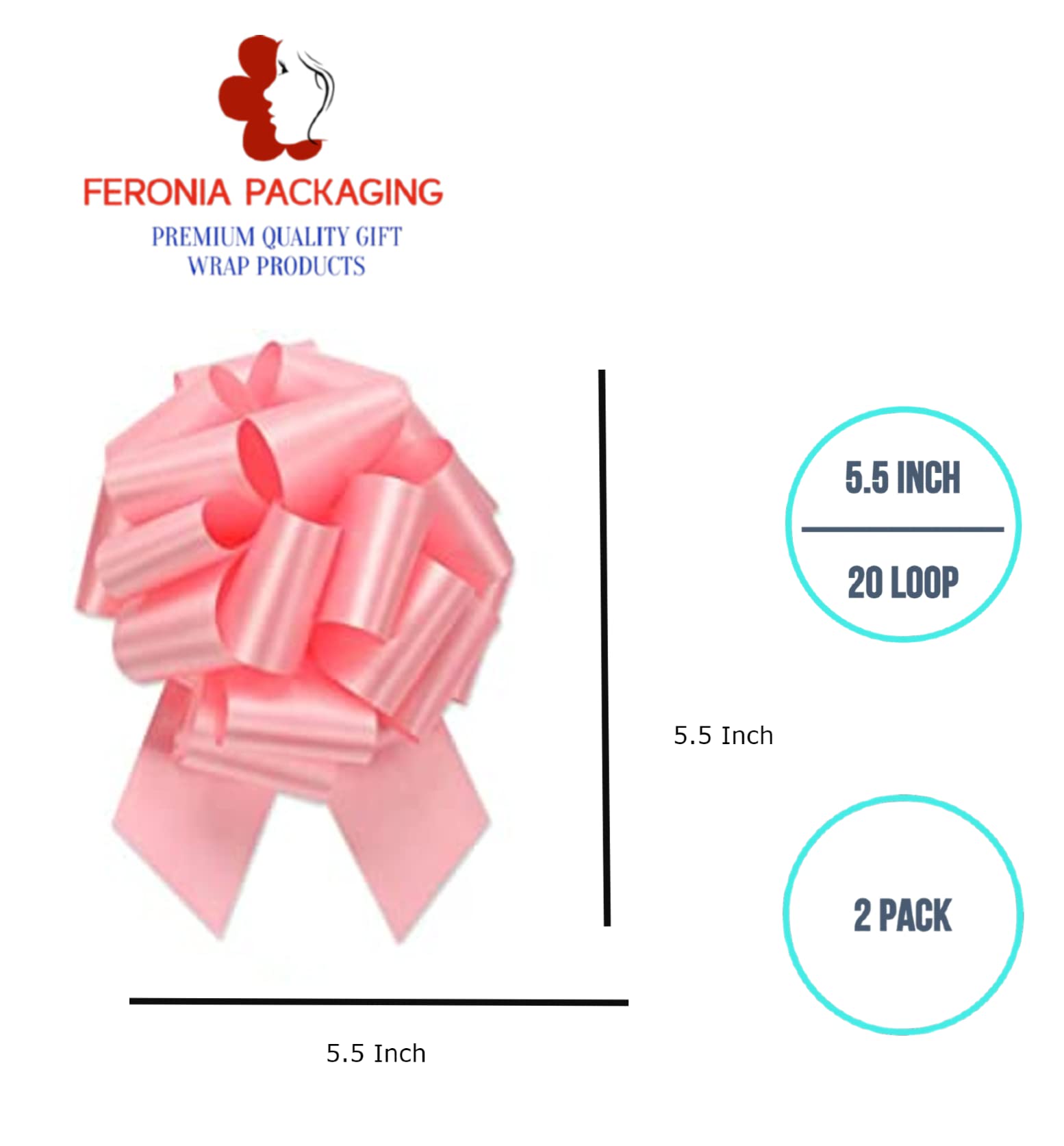 Feronia Packaging 2 Pieces Pull Bow for Gift Wrapping Gift Bows Pull Bow With Ribbon for Wedding Gift Baskets, 5.5 Inch 20 Loop (Light Pink)