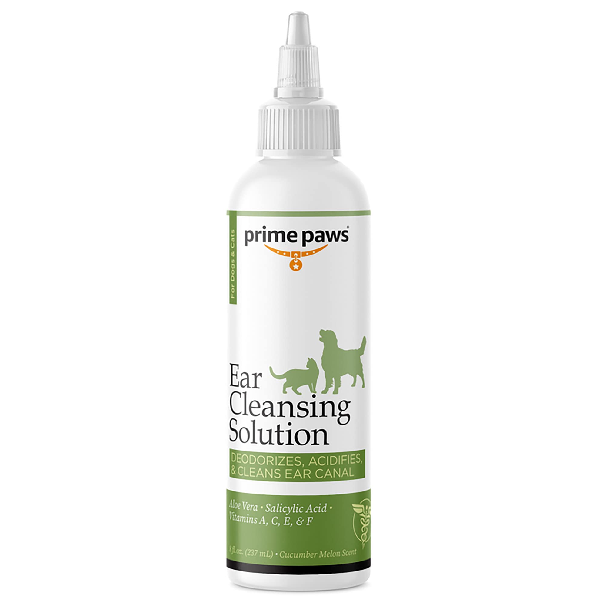 Prime Paws Cat & Dog Ear Cleaning Solution - Otic Ear Solution for Dogs - Liquid Flush for Soothing Itchy Ears & Effective Otic Care - Cucumber Melon Scent - 8 oz, White (PRIM1033)