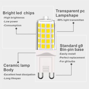 GOHDLAMP G9 LED Bulbs, 40 Watt Equivalent T4 Chandelier Light Bulb, 6000K Daylight White 450 Lumens, Bi-pin G9 Base Non-Dimmable, 4W LED Bulb 360 Degrees Beam Angle 5 Pack