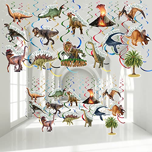 57 Pcs Dinosaur Hanging Swirls Dinosaur Birthday Party Decorations Dinosaur Foil Swirls Ceiling Spiral Streamers for Girl Boy Baby Shower Jungle Dinosaur Theme Party Supplies, Only 27 Cards