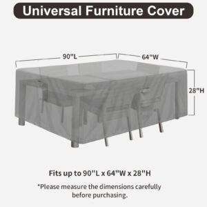 PureFit Patio Furniture Covers, Outdoor Table Furniture Cover Waterproof Rectangle, Patio Sectional Couch Set Cover for Deck, Lawn and Backyard, UV Resistant, 90"L x 64"W x 28"H, Gray