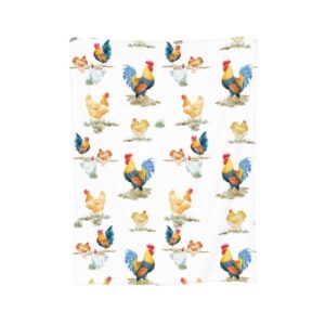 Chicken Rooster Blanket, Rustic Soft Warm Bed Bedding Throw Blankets Girls Boys Gifts for Couch Bedroom Sofa Office, All Season Cozy Flannel Plush Blanket for Kids Adults, 50"X40"