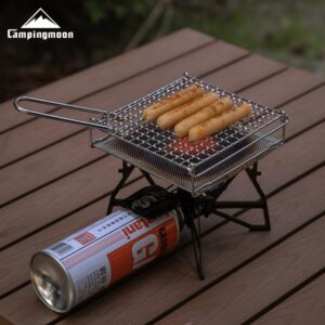 CAMPINGMOON Camping Toaster for Gas Stove Top Fire Grill Grid 304 Stainless Steel Bread Toasters Cooking Grill With Anti Scalding Mesh Fork Medium Size US-1615