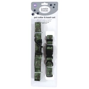 Luvable Friends Unisex Pet Collar and Leash Set, Camo, Medium