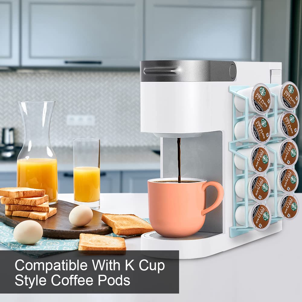 SUNGRACE K Cup Pod Organizer Holder for Keurig K-cup Coffee, Side Mount Storage Holders, Perfect for Small Counters (Blue, 3 Pack for 15 K Cups)