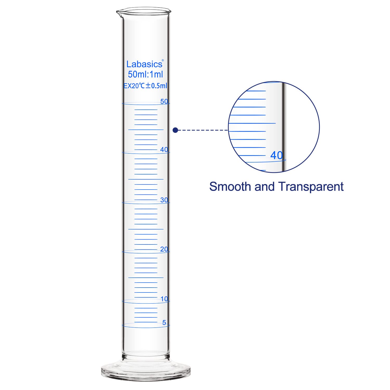 Labasics 3-Pack Borosilicate Glass 50 ml Heavy Wall Graduated Cylinder Measuring Cylinder