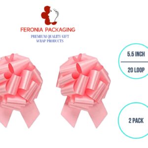 Feronia Packaging 2 Pieces Pull Bow for Gift Wrapping Gift Bows Pull Bow With Ribbon for Wedding Gift Baskets, 5.5 Inch 20 Loop (Light Pink)