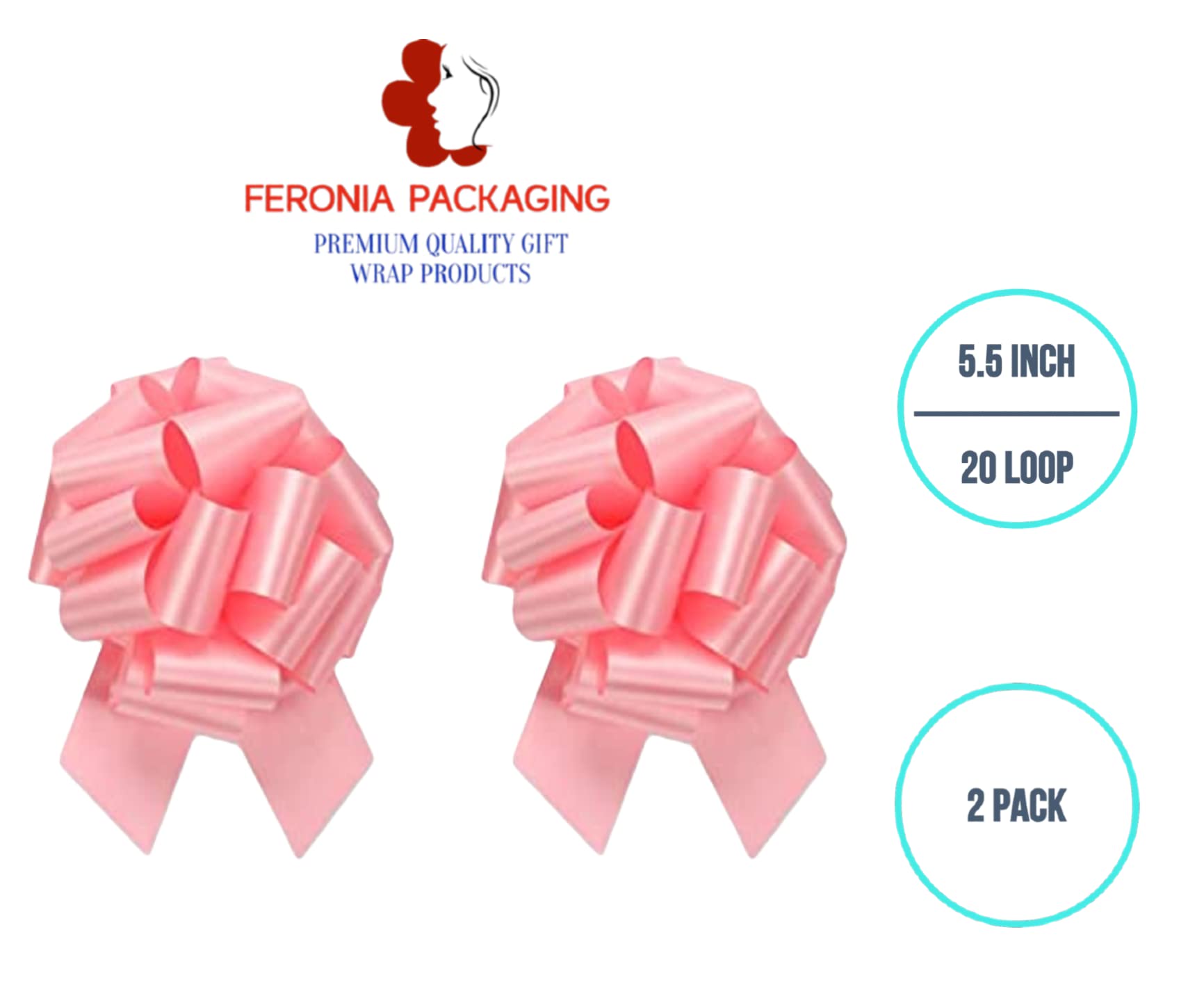 Feronia Packaging 2 Pieces Pull Bow for Gift Wrapping Gift Bows Pull Bow With Ribbon for Wedding Gift Baskets, 5.5 Inch 20 Loop (Light Pink)