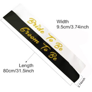 Bride and Groom to Be Sash Set, White and Black Satin Soft Sashes with Gold Glitter Letter for Bridal Shower Engagement Bachelorette Party Decorations Supplies