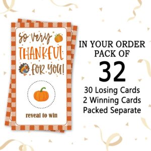 REWIDPARTY Fall Party Scratch Off Game Cards（32 PCS） Thankful for You Scratch Off Cards Thanksgiving Raffle Tickets Drawing Prizes for Family Kids Adults Thanksgiving Dinner Party Games Supplies