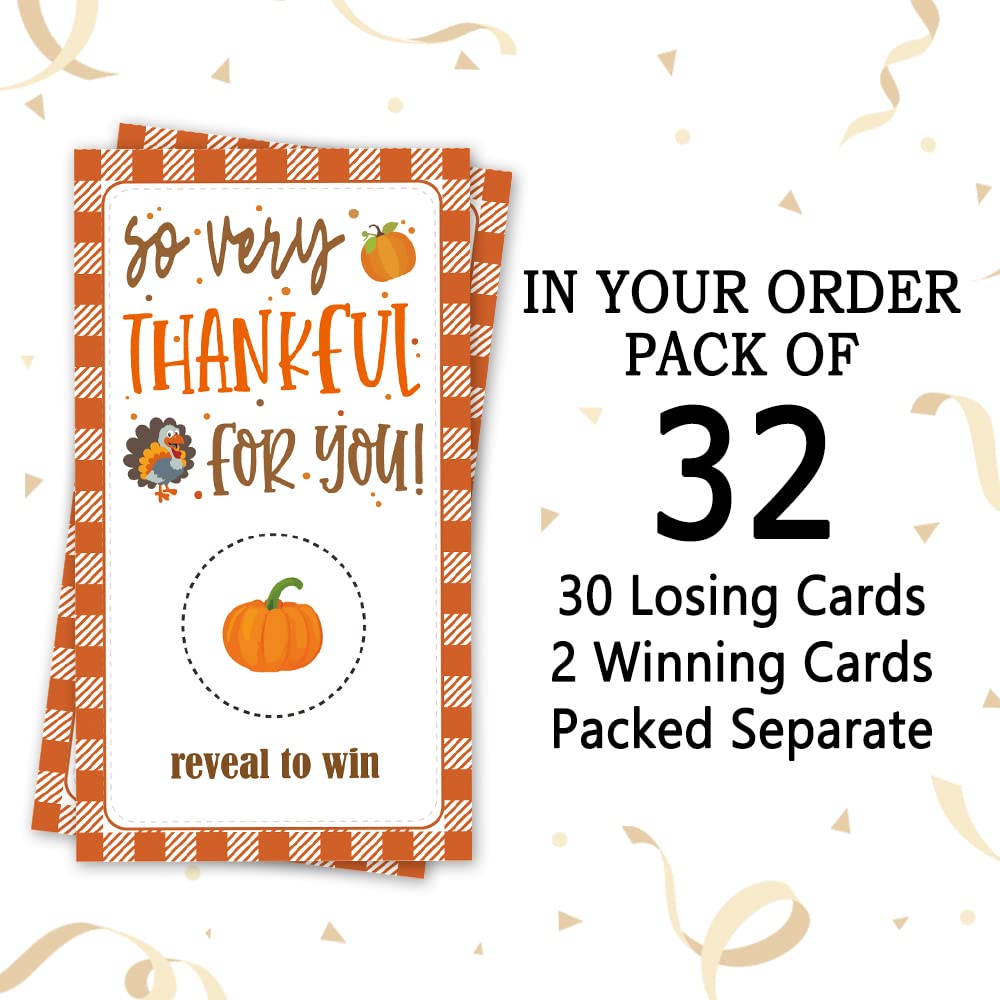 REWIDPARTY Fall Party Scratch Off Game Cards（32 PCS） Thankful for You Scratch Off Cards Thanksgiving Raffle Tickets Drawing Prizes for Family Kids Adults Thanksgiving Dinner Party Games Supplies