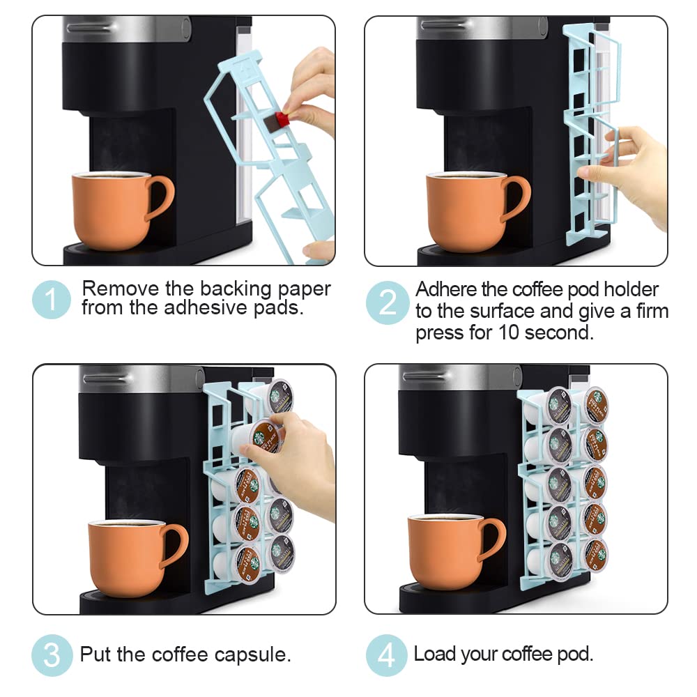 SUNGRACE K Cup Pod Organizer Holder for Keurig K-cup Coffee, Side Mount Storage Holders, Perfect for Small Counters (Blue, 3 Pack for 15 K Cups)