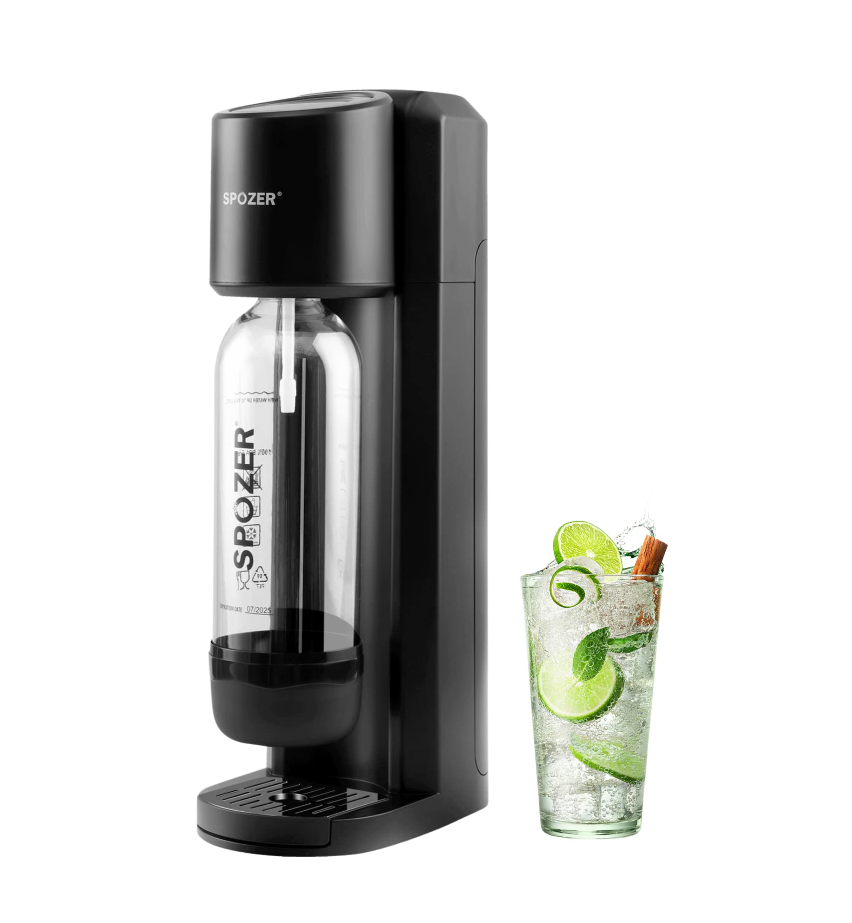 SPOZER Sparkling Water Maker Machine Soda Maker Fizzy Water Maker for Carbonating with 1L Bottle, Compatible with Screw-in 60L CO2 Cylinder