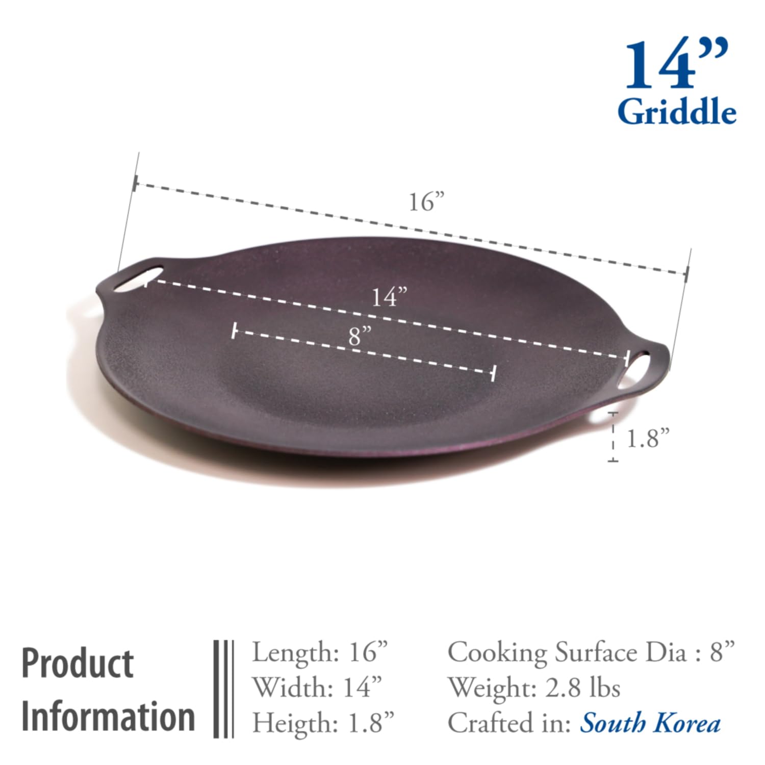 TECHEF - 14-inch Nonstick Round Griddle Grill Pan for Korean BBQ/Teppanyaki Pan, Tawa, Roti Pan/Induction Ready/Made in Korea (Purple)