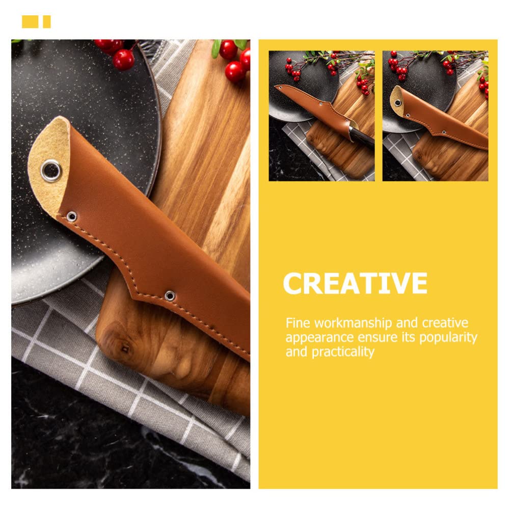 Blades Knife Push Button 5 Pcs Chef Knife PU Leather Knives Sleeves Knife Guards Universal Knife Cover Blade Case for Home Kitchen Universal Filet Knife 8 Inch